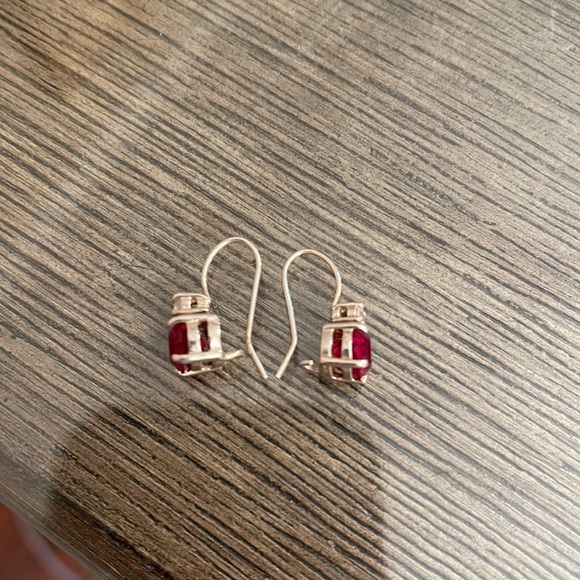 Vintage Sterling Silver Red Gem Hook Wire Earrings - Picture 10 of 12